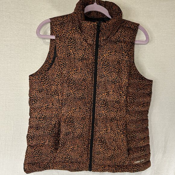 Lands End Womens Burnt Orange Leopard Print Down Puffer Vest Size Medium - Picture 1 of 9